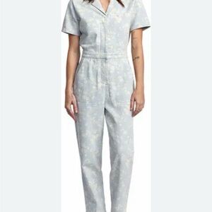 RVCA Light Blue Floral Button-Up Jumpsuit